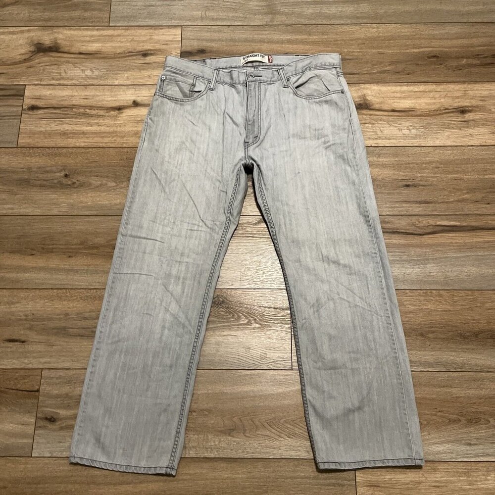 Men's Levis 505 Straight Fit Denim Jeans 38x30 Gray Cotton Modern Red Tab